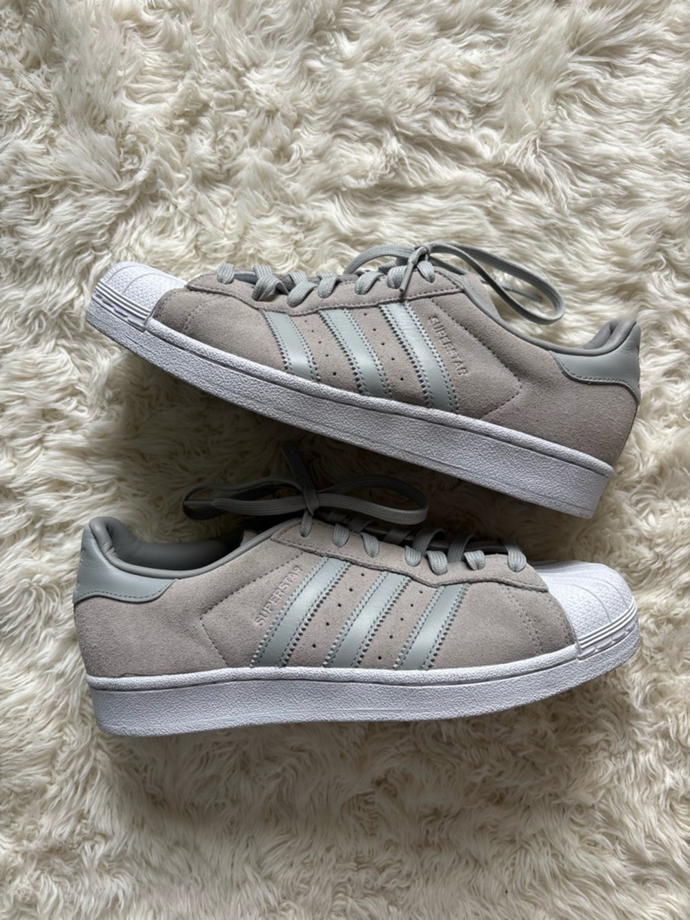 adidas Suede Superstar Sneakers in Light Gray and White